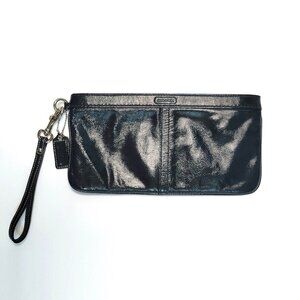 Coach F13269 Navy Blue Crinkled Patent Leather Wristlet Clutch Purse